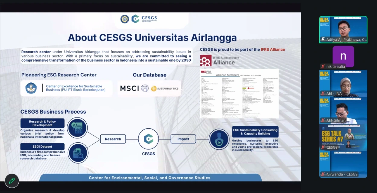 Opening of ESG Talk Series #7 held virtually on Thursday, April 9, 2026, by Aditya Aji Prabhawa (Photo: By courtesy)
