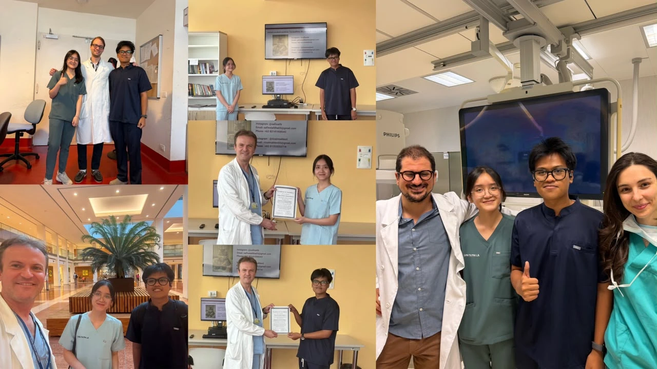 Rizal Rachbini Mahlevi and Safina Talitha Laksmi Bintarti deepened their knowledge of neurosurgery through a student outbound program at the Università degli Studi di Verona in Italy. (Photo: By courtesy)