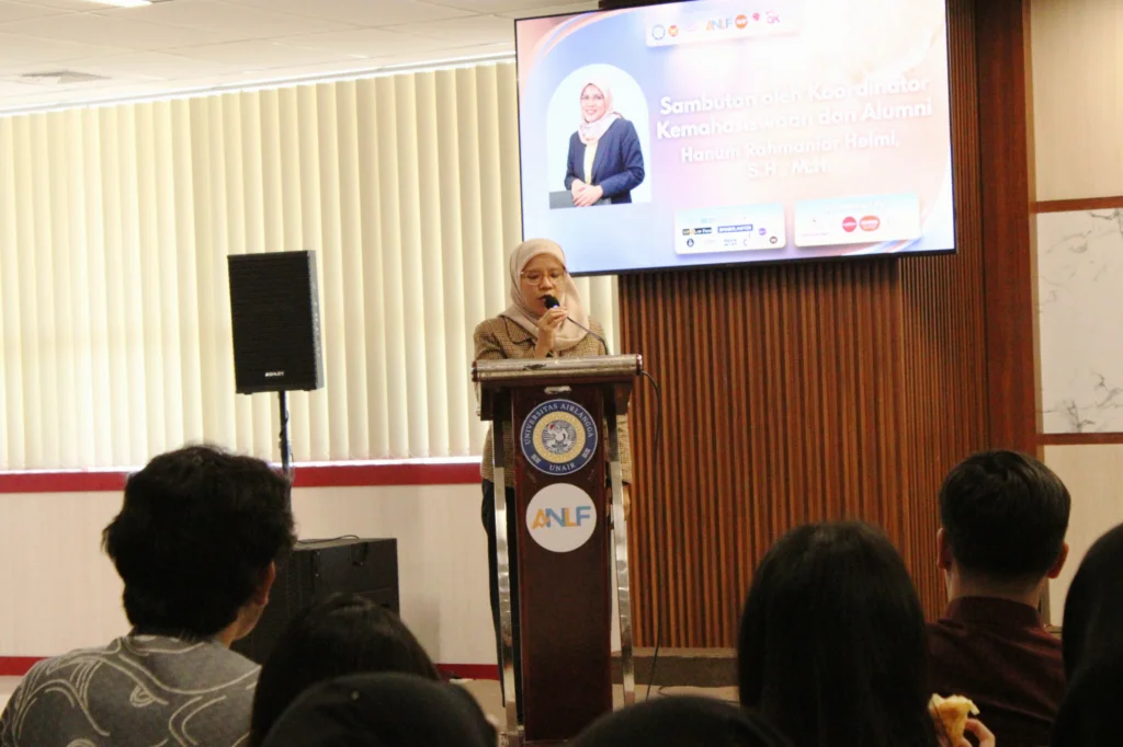 Hanum Rahmaniar Helmi SH MH menyampaikan sambutan pada kegiatan Seminar Nasion ANLF 2026 (Foto : istimewa). 
