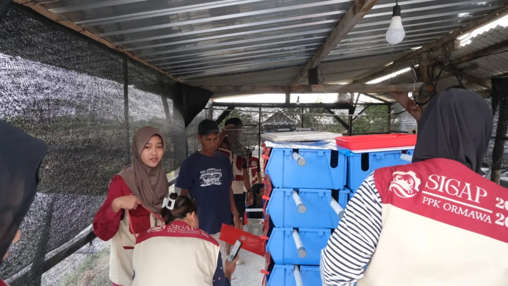 Pemasangan teknologi Vertical Crab House (VCH)  di Desa Tanjangawan, Gresik (Foto : IMERCY dan BEM FPK UNAIR). 